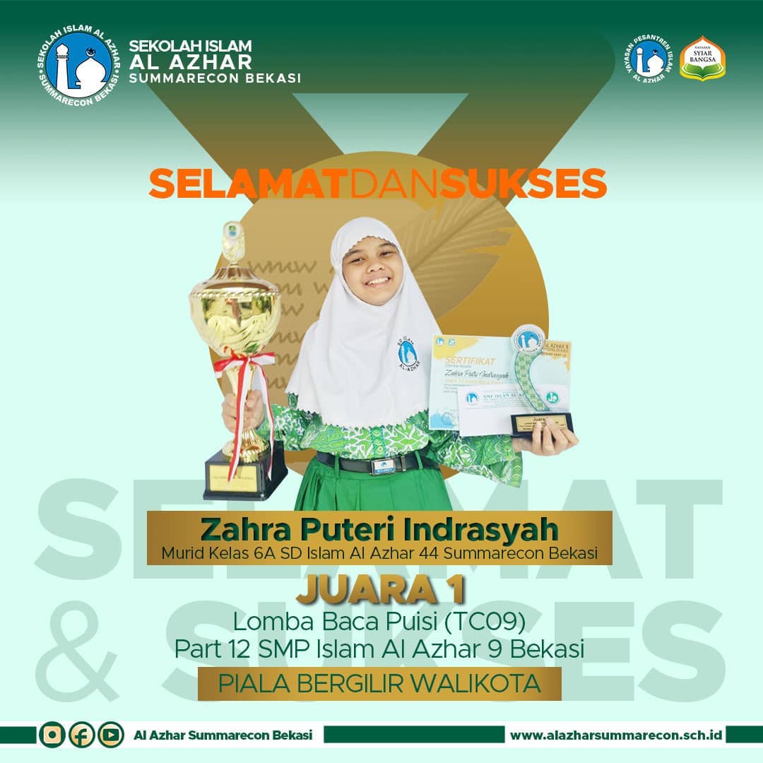 SDIA 44 meraih Juara 1 Lomba Baca Puisi dalam ajang The Color of Nine (TC09) part 12 dan mendapatkan Piala Bergilir Walikota Bekasi