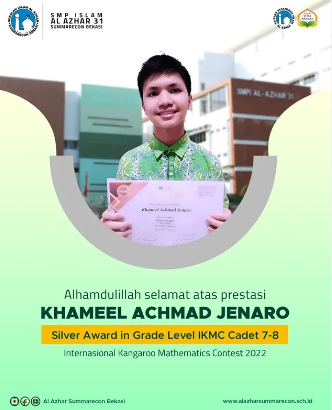 SMPIA 31 meraih Silver Award dalam ajang Internasional Kangaroo Mathematics Contest 2022. Silver Award in Grade Level IKMC Cadet 7-8