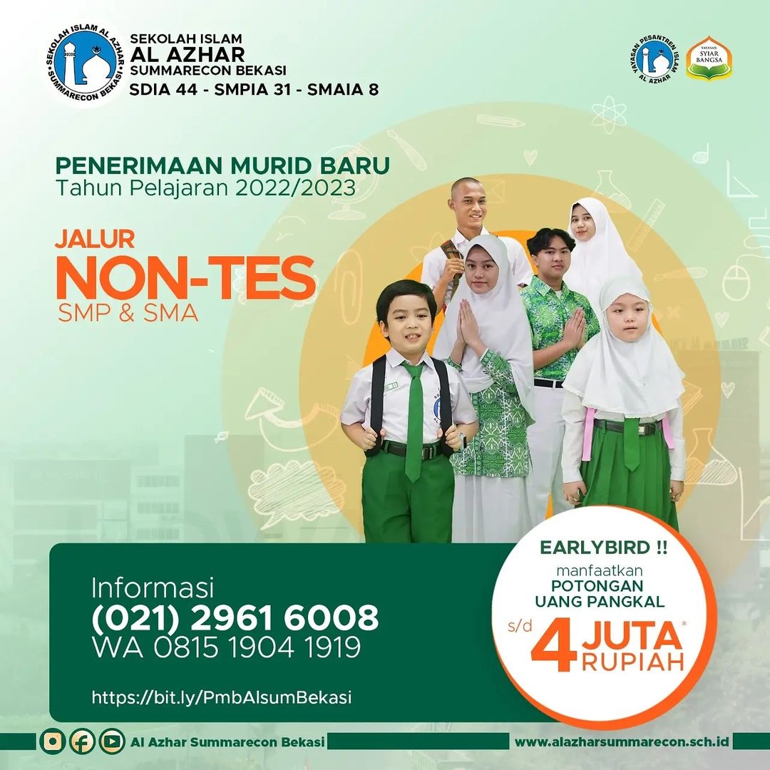 Pendaftaran Murid Baru Sekolah Islam Al Azhar Summarecon Bekasi TP 2022-2023